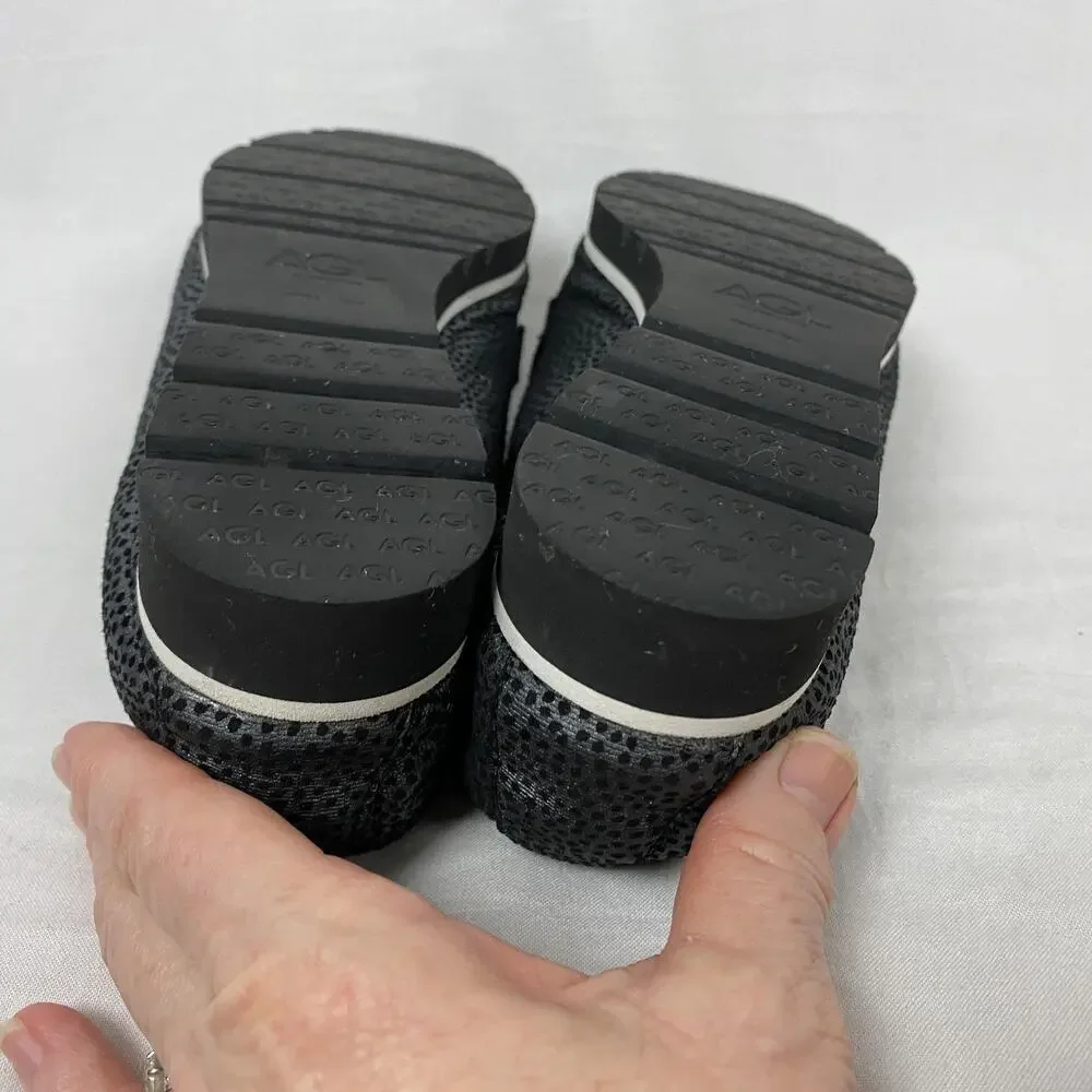AGL Pointer Loafer Womens 9 39.5 Gray Black Slip On Shoes‎ Flats Italy Luxury